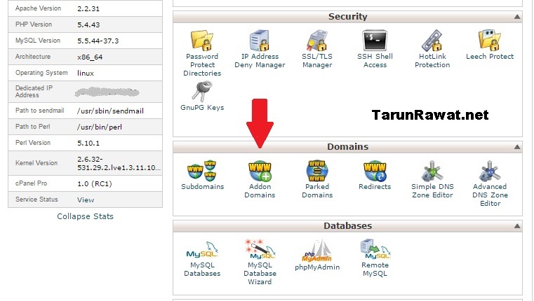 c panel add domain in domain section