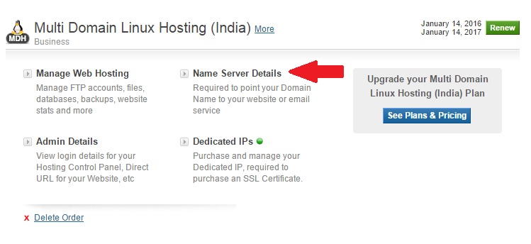 click on name server details for configuring nameserver