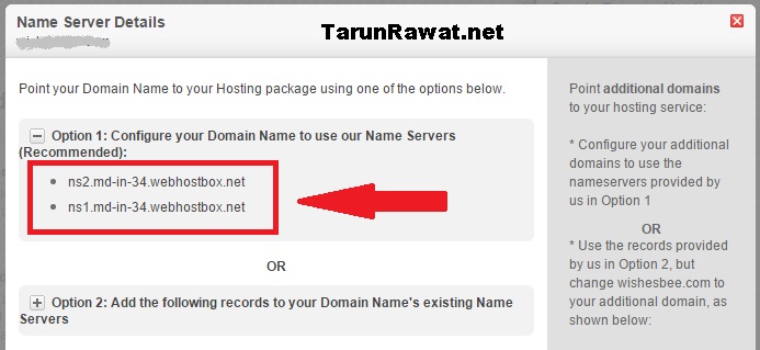 copy name server for configuring nameserver in hosting account