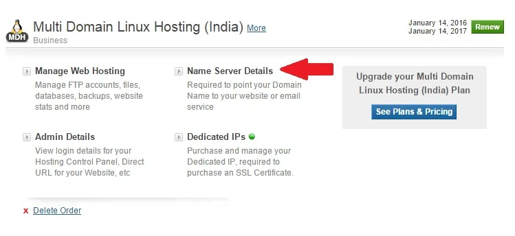 click on name server details for configuring nameserver