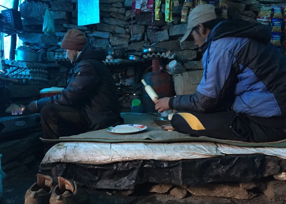 Guide and dhaba owner making dinner for us